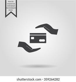 plastic card in hand, web icon. vector design