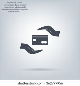 plastic card in hand, web icon. vector design