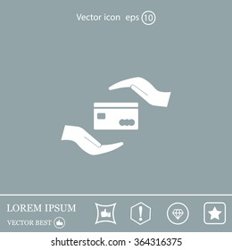 plastic card in hand, web icon. vector design