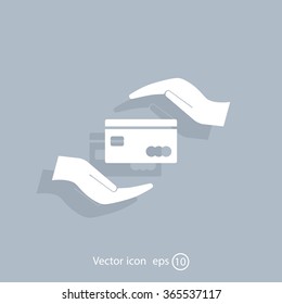 plastic card in hand, web icon. vector design