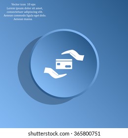 plastic card in hand, web icon. vector design