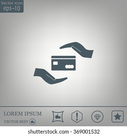 plastic card in hand, web icon. vector design