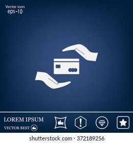 plastic card in hand, web icon. vector design