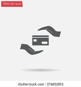plastic card in hand, web icon. vector design