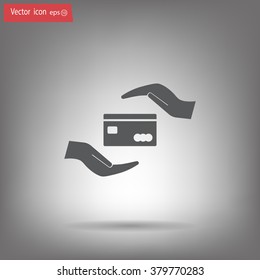 plastic card in hand, web icon. vector design