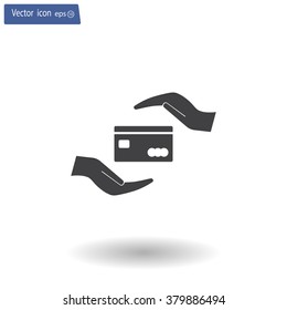 plastic card in hand, web icon. vector design