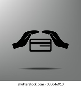 plastic card in hand, web icon