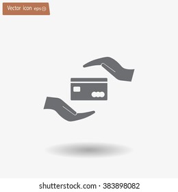 plastic card in hand, web icon. vector design
