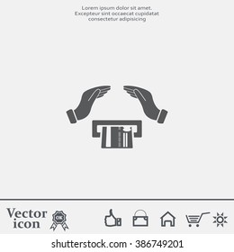 plastic card in hand, web icon. vector design