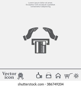 plastic card in hand, web icon. vector design