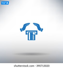 plastic card in hand, web icon. vector design