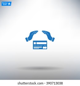 plastic card in hand, web icon. vector design