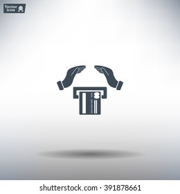 plastic card in hand, web icon. vector design