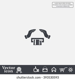 plastic card in hand, web icon. vector design