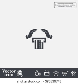 plastic card in hand, web icon. vector design