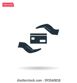 plastic card in hand, web icon. vector design