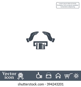 plastic card in hand, web icon. vector design
