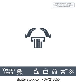 plastic card in hand, web icon. vector design