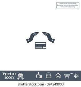 plastic card in hand, web icon. vector design