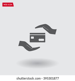 plastic card in hand, web icon. vector design