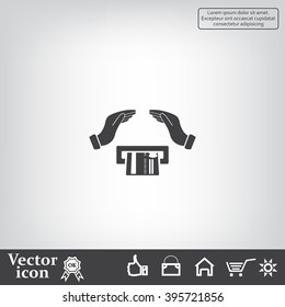 plastic card in hand, web icon. vector design