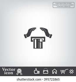 plastic card in hand, web icon. vector design