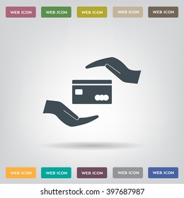 plastic card in hand, web icon. vector design