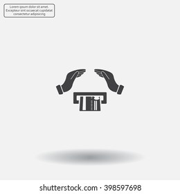 plastic card in hand, web icon. vector design