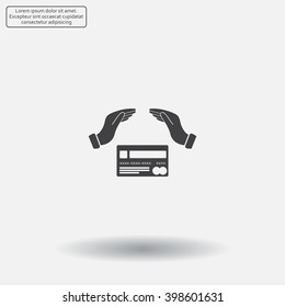 plastic card in hand, web icon. vector design