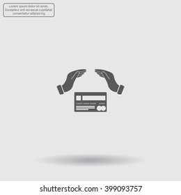 plastic card in hand, web icon. vector design