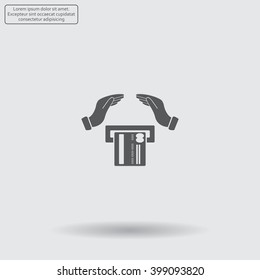 plastic card in hand, web icon. vector design