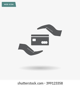 plastic card in hand, web icon. vector design