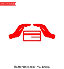 plastic card in hand, web icon