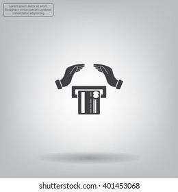 plastic card in hand, web icon. vector design