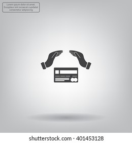 plastic card in hand, web icon. vector design