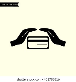 plastic card in hand, web icon