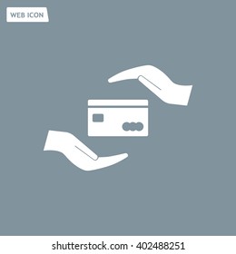 plastic card in hand, web icon. vector design