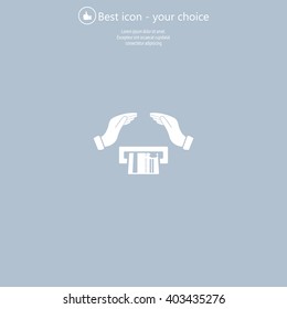 plastic card in hand, web icon. vector design