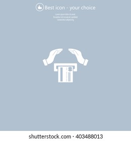 plastic card in hand, web icon. vector design