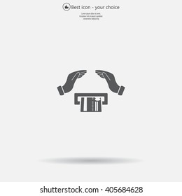 plastic card in hand, web icon. vector design