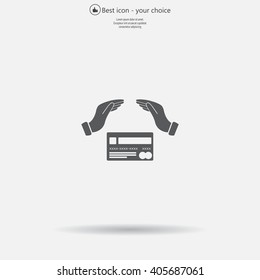 plastic card in hand, web icon. vector design