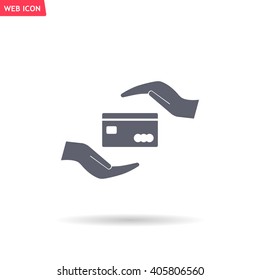 plastic card in hand, web icon. vector design