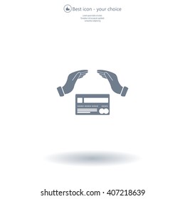 plastic card in hand, web icon. vector design