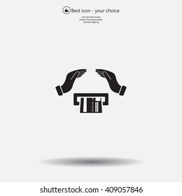 plastic card in hand, web icon. vector design