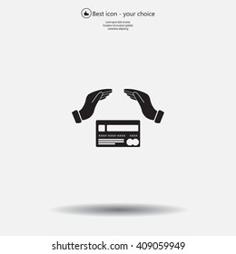 plastic card in hand, web icon. vector design