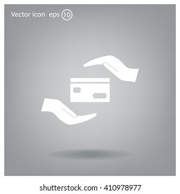 plastic card in hand, web icon. vector design