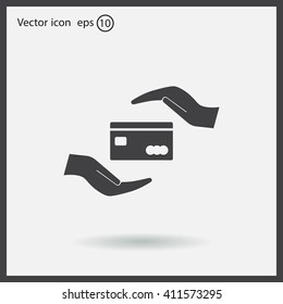 plastic card in hand, web icon. vector design