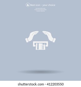 plastic card in hand, web icon. vector design