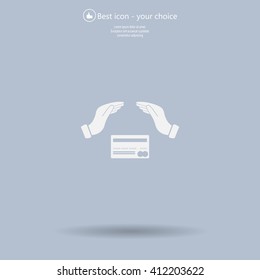 plastic card in hand, web icon. vector design