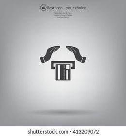plastic card in hand, web icon. vector design